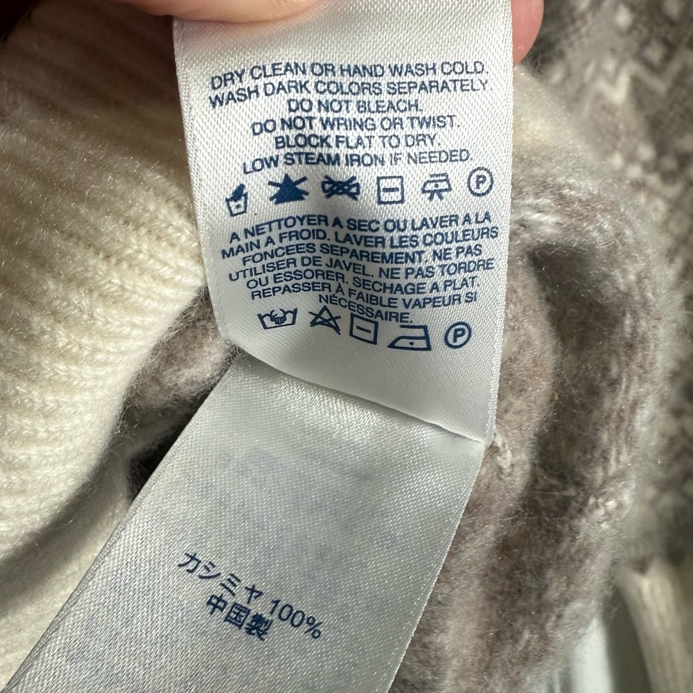 Lands’ End Girls 100% Cashmere Fair Isle Turtleneck Sweater – Size M (10–12) - Picture 5 of 6